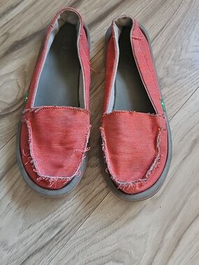 Sanuk Womens Coral Canvas Casual Slip-On Loafers Shoes Size 9
